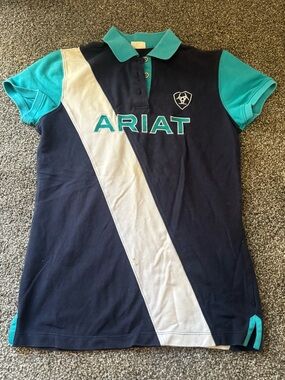 Ariat Navy, Teal & White Girls Polo with Diagonal Stripe Accent